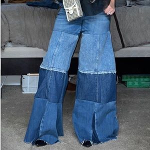 Reworked denim wide leg vintage jeans 31 12 32 14 ONE OF A KIND inspired by FP